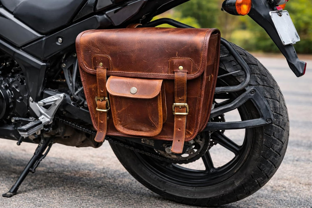 Seitentasche aus amerikanischem blauem Leder, Motorradtasche, Satteltaschen, Lenker-Sissy-Bar, Satte