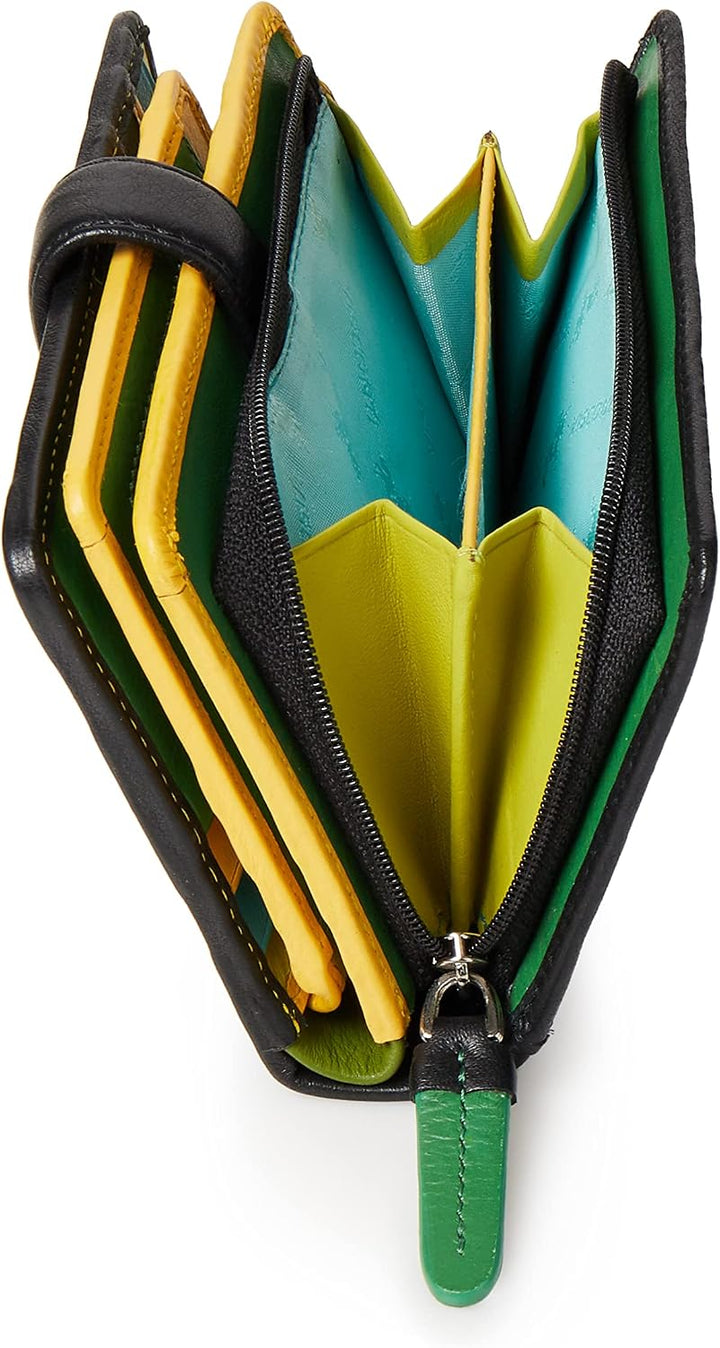 VISCONTI 100% Pur Leder Portemonee Damen RFID Schutz Geldbeutel Geldbörse Bifold Mehrfarbig Portmone
