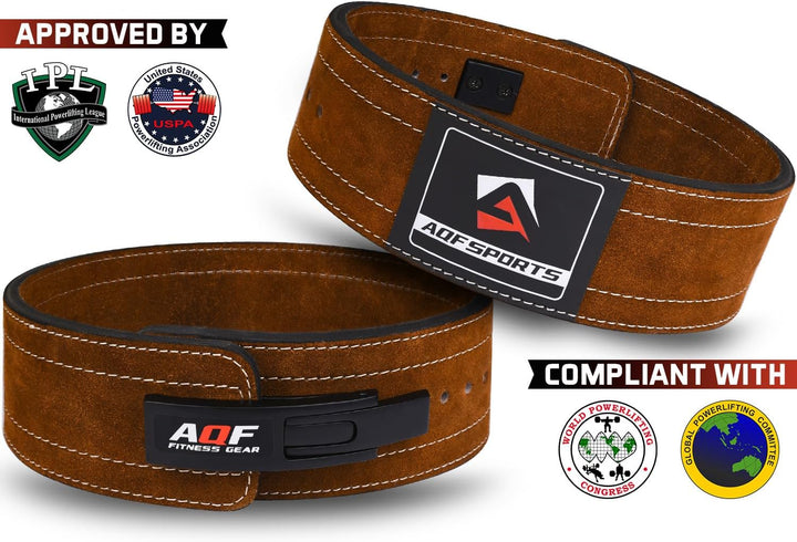 AQF Gewichthebergürtel Lever Schnalle, 4" Breit 10mm Dick Leder Belt - Genehmigt IPL USPA Kraftraini