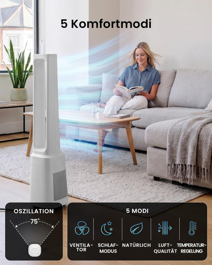 Pro Breeze OmniAir 105cm rotorloser Ventilator mit Luftreiniger - Smart Home Ventilator, WLAN, App,