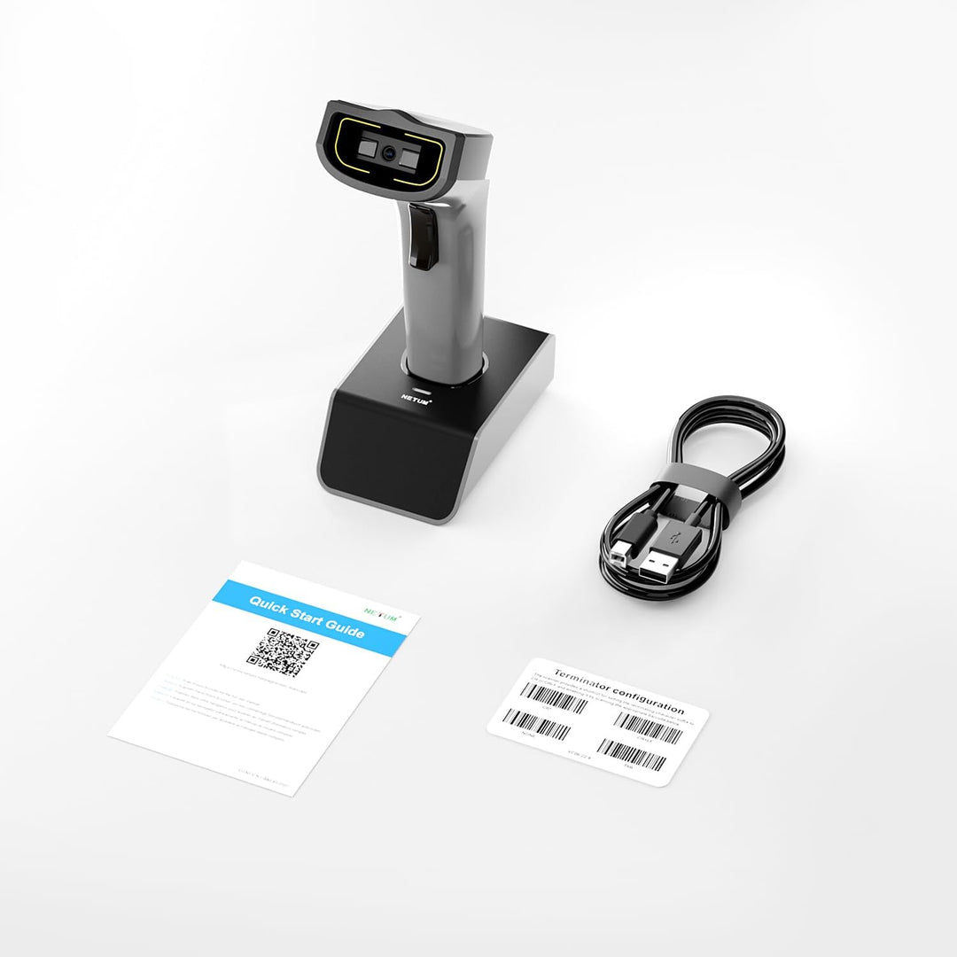 NETUM Bluetooth Barcode Scanner Kabellos mit Ladeschale, 2.4G USB 1D CCD Barcode Reader, Freispreche