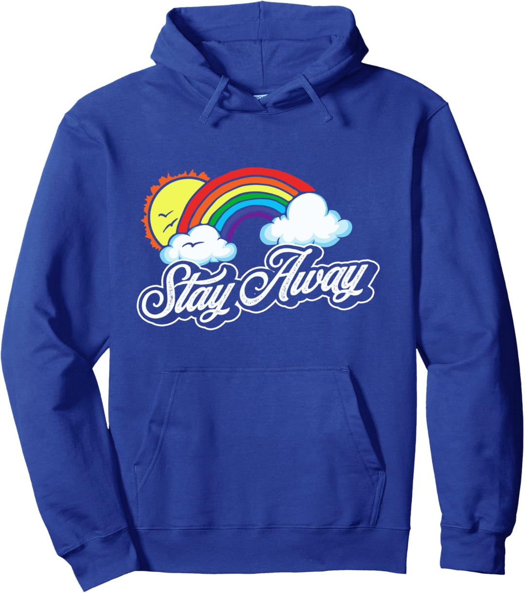 Stay Away - Funny Fluffy Clouds &amp; Rainbow Introvert Graphic Pullover Hoodie