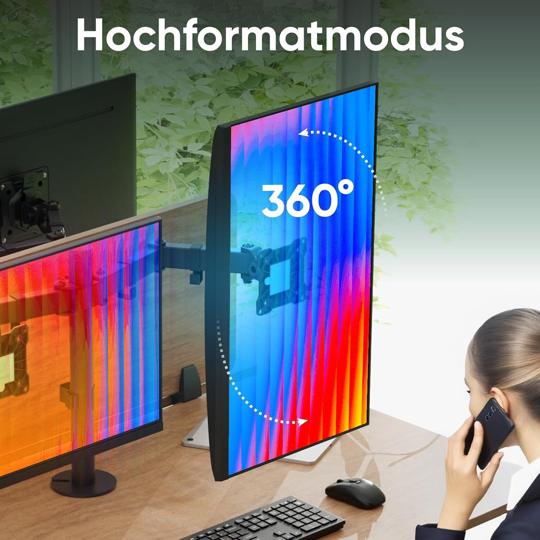 ONKRON Zweiarm Monitor Halterung für 13-32 Zoll Flach&amp;Curved Bildschirm, Tischhalterung Höhenverstel