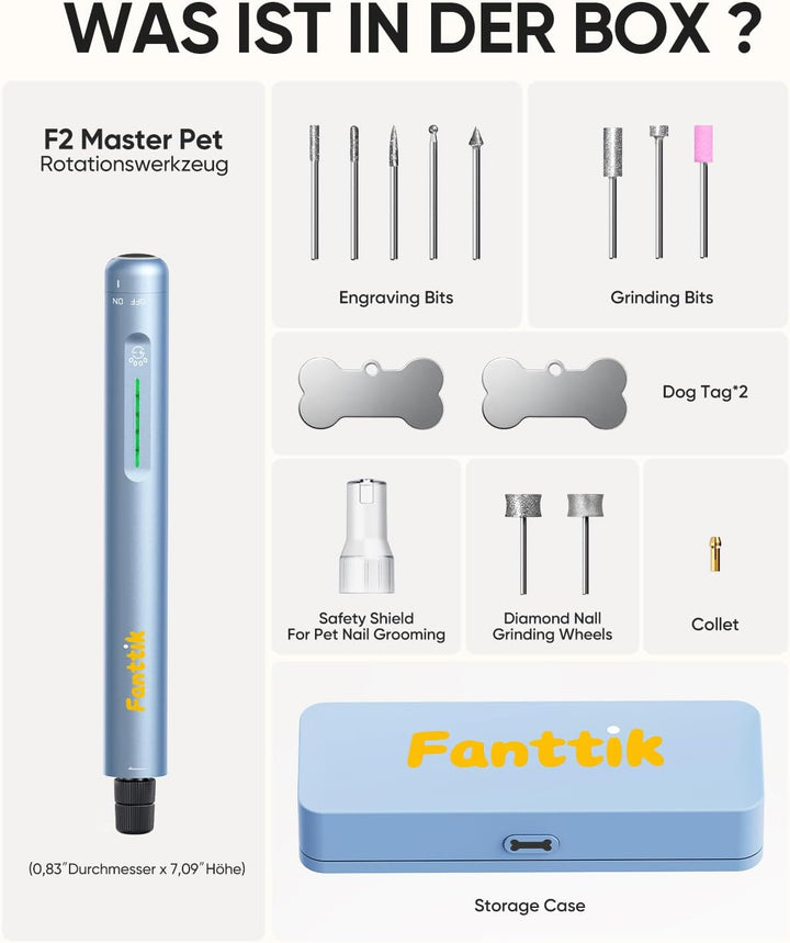 Fanttik F2 Master Pet Haustier Hundekrallenschleifer, leiser, sicherer Blau, Blau