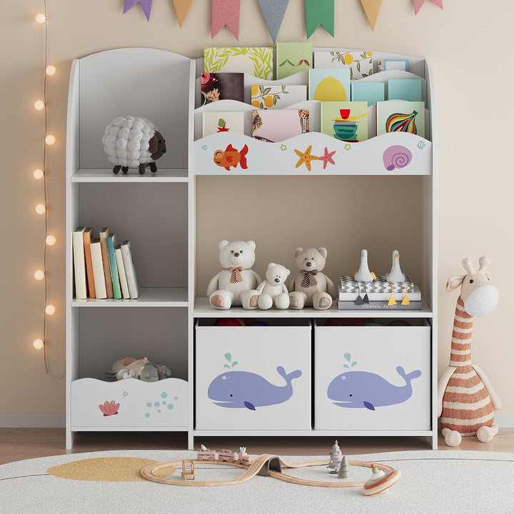 [en.casa] Kinderregal Lysekil Bücherregal für Kinder mit 2 Aufbewahrungsboxen Spielzeugregal 100 x 9