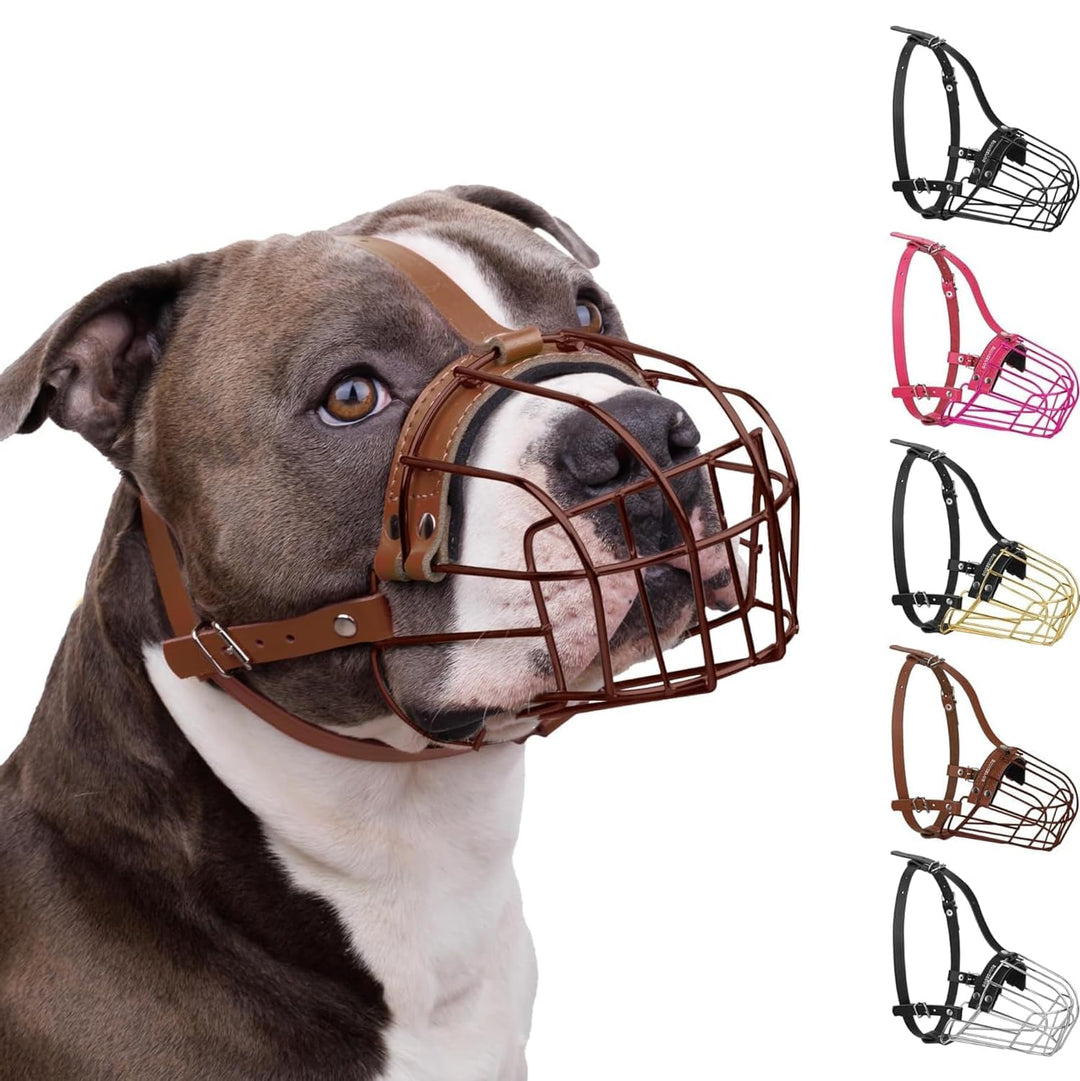 BRONZEDOG Maulkorb für Hunde, Metallmaske, für Amstaff, Pitbull, verstellbare Lederriemen für grosse