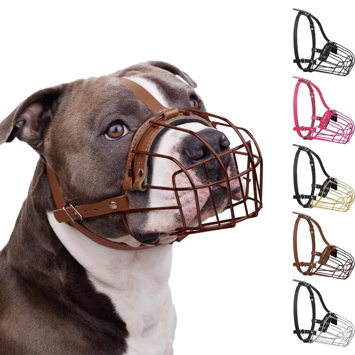 BRONZEDOG Maulkorb für Hunde, Metallmaske, für Amstaff, Pitbull, verstellbare Lederriemen für grosse