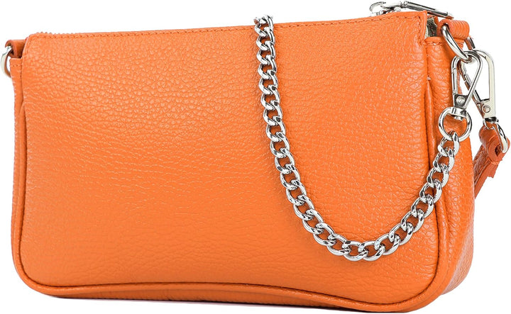 modamoda de - T237 - Umhängetasche Klein Small aus ital. Leder Orange, Orange