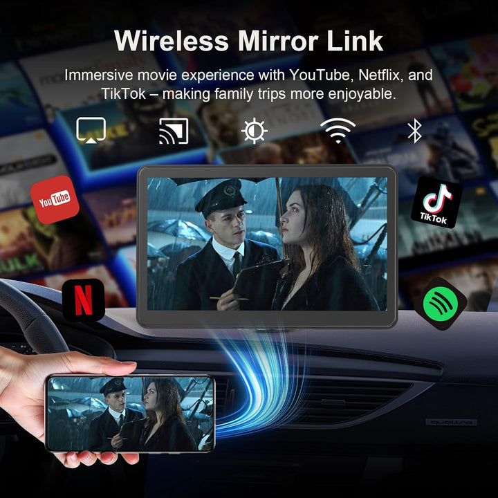 7" Drahtloses Tragbares Car Play Display für Apple CarPlay &amp; Android Auto mit Rückfahrkamera, Blueto