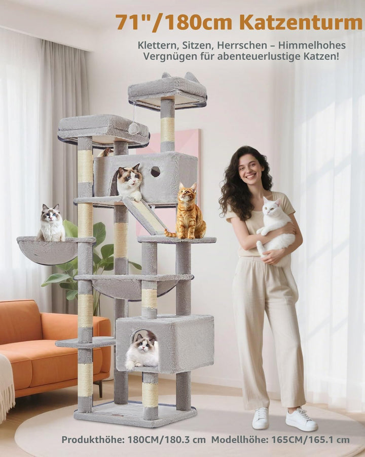Taoqimiao 180CM Kratzbaum Gross, Katzenbaum Katzen Kratzbaum Grosse Katzen Stabil mit 2 Katzenhaus,