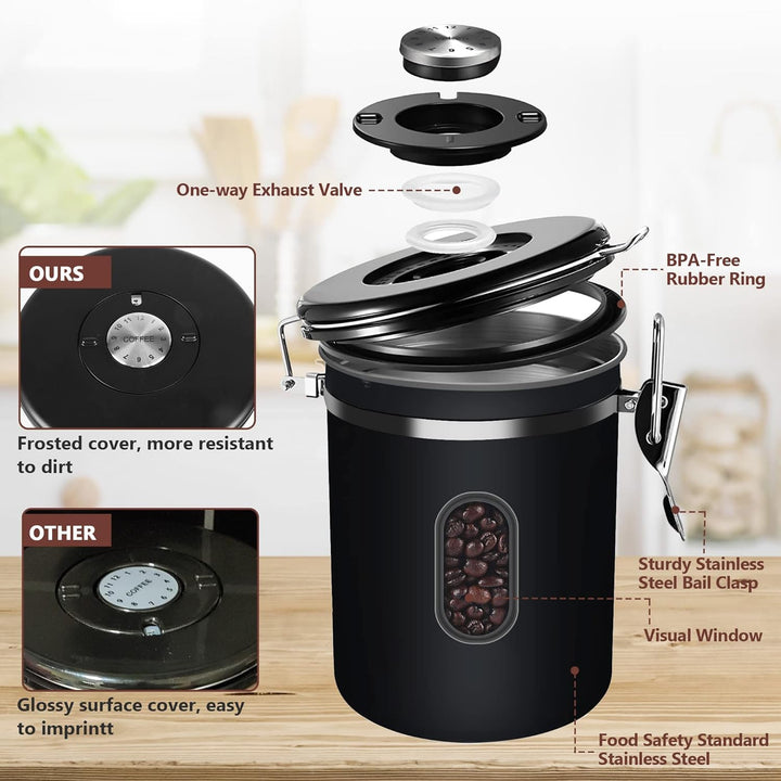 ROCKY&amp;CHAO Kaffeedose Luftdicht aus Edelstahl 2,8L Kaffeebhnen Behälter Vorratsdose für Tee Nüsse Ka