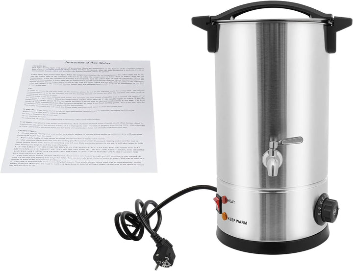 CLEADONG Wachsschmelzer 10L Wachsschmelztopf für Kerzen（Silver） | aus Edelstahl | 1800 W | 30–110 °C