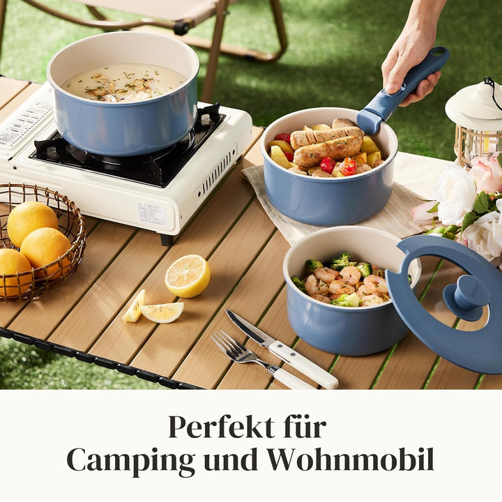 Redchef Töpfe Set mit Abnehmbaren Griffen, Antihaft Keramik Topfset 16/18/20cm und 3-IN-1 Verschluss