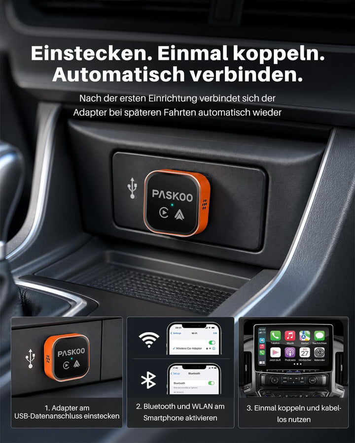 PASKOO 2-in-1 Wireless CarPlay &amp; Android Auto Adapter, USB-A + USB-C 2-in-1 Adapter, 2-in-1 Adapter