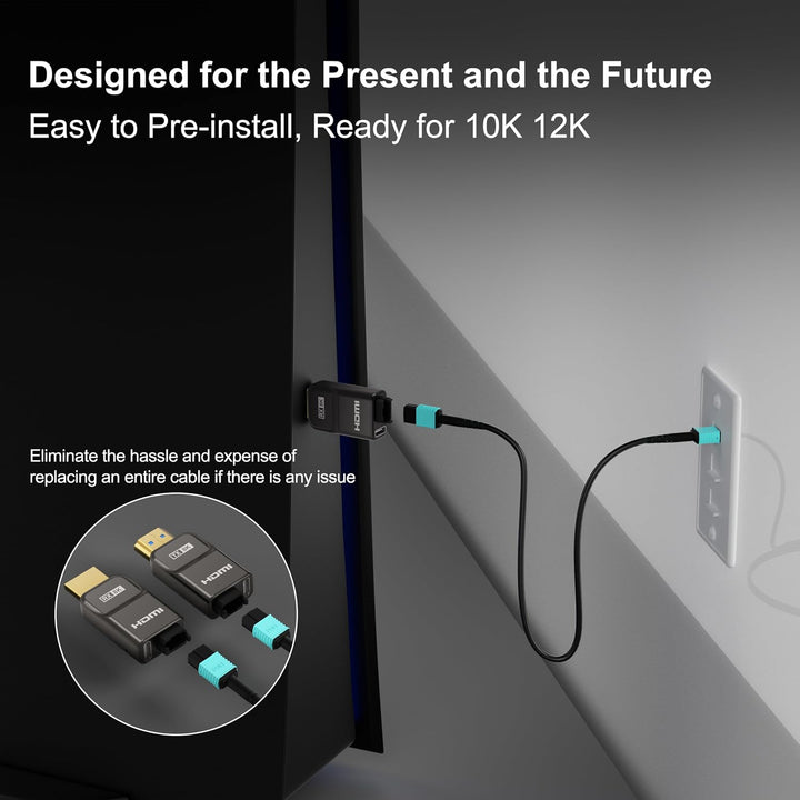 RUIPRO 8K HDMI 2.1 Kabel mit abnehmbarem Stecker aus reiner Glasfaser, 200 m, armiert, Ultra High Sp