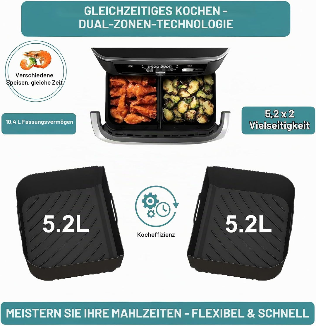 Szyeequoo Airfryer Silikonform Set für Ninja Foodi FlexDrawer AF500EU/AF500EUCP 10,4L, 1×10,4L + 2×5