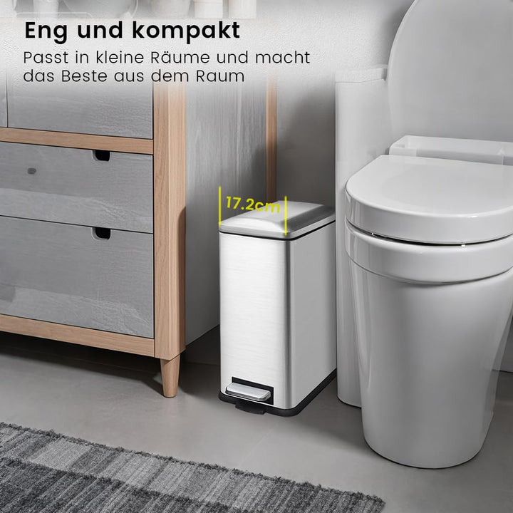 Mülleimer Bad 10L, Tretmülleimer Mit Inneneimer, Softclose, Silber silber 10L, silber 10L