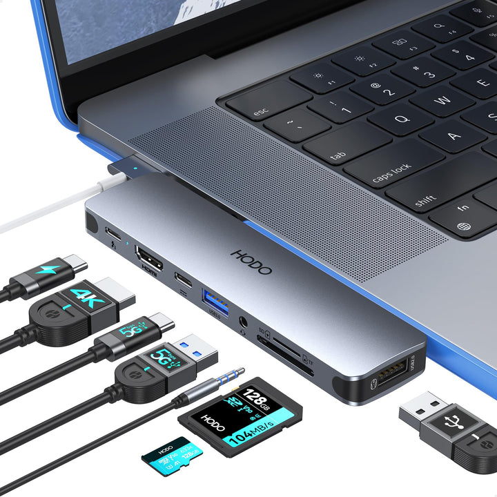 HODO USB C Hub für MacBook, Adapter Mac Air Pro Zubehör 8 in 2 mit 4K 60Hz HDMI,Thunderbolt 3 Port,