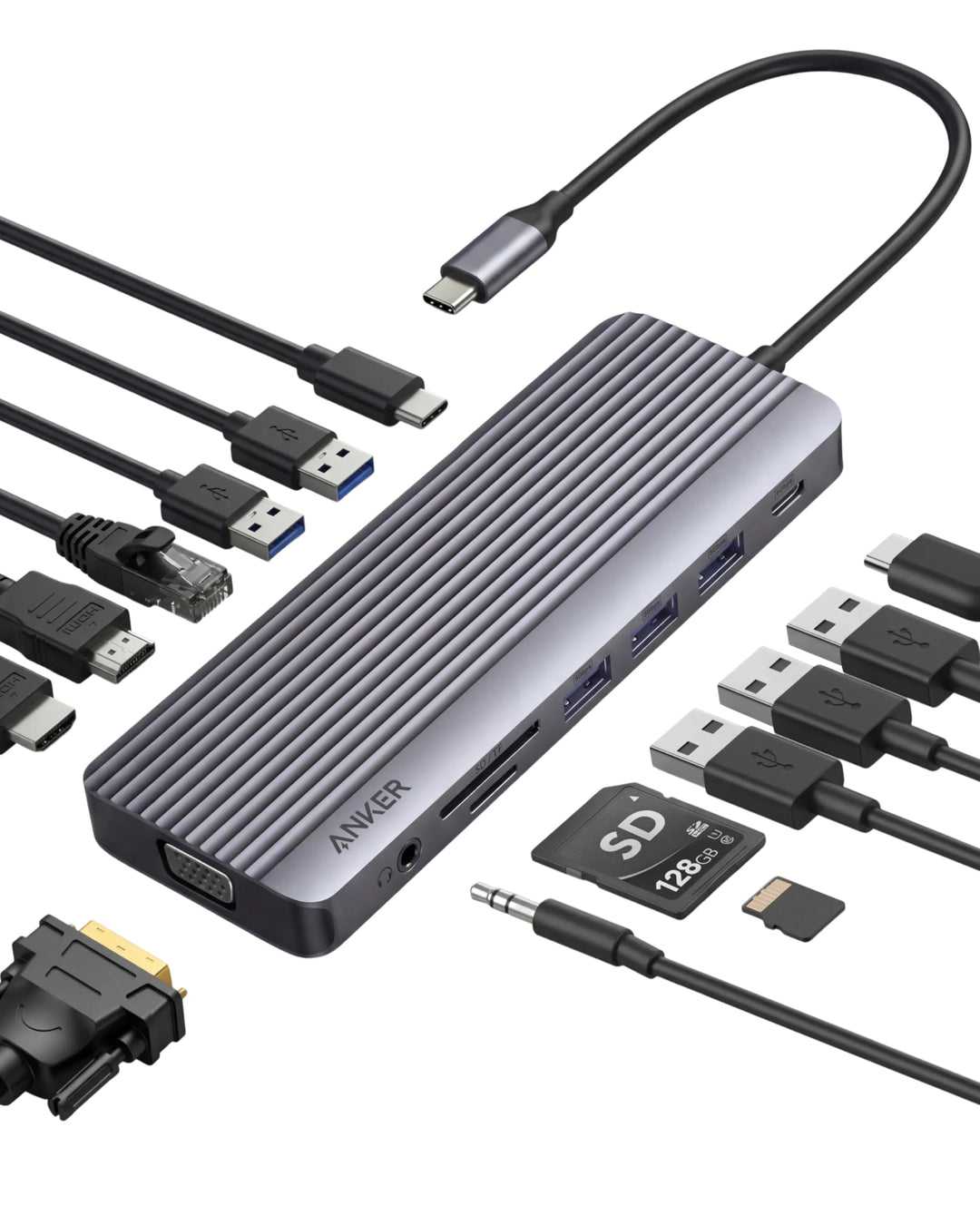 Anker Triple Display USB-C Hub (14-in-1), Dreifaches Display, 4K@60Hz HDMI mit 100W Max Power Delive