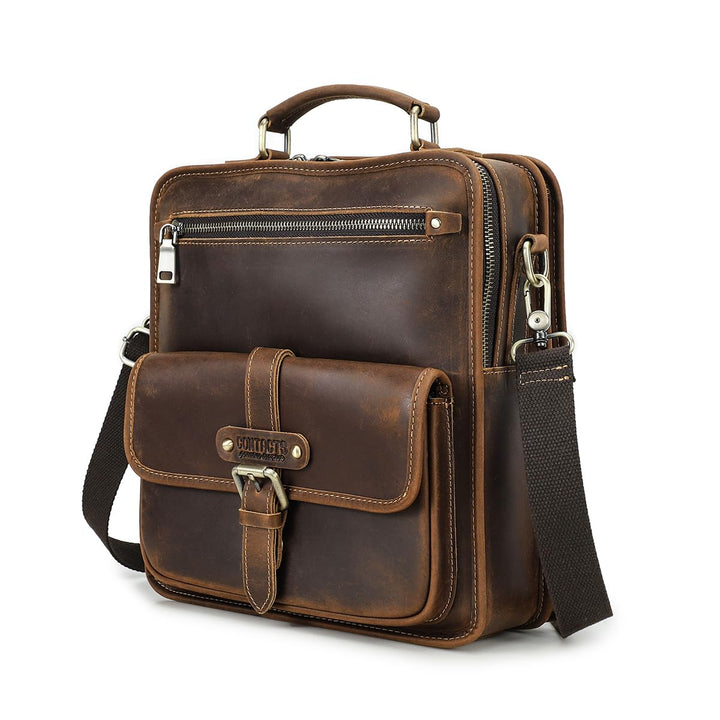 CONTACTS Umhängetasche Herren Schultertasche 13 Zoll Herrentasche Kuriertasche echtes Leder für Arbe