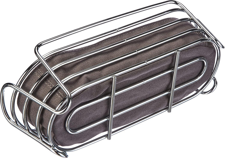 blomus -DELARA- Brotkorb Oval aus verchromtem Stahl, Magnet, Baumwoll-Stofftasche, trendiges &amp; moder