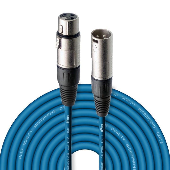 Stagg 10 m Hochwertiges XLR auf XLR-Stecker Mikrofon Kabel blau, 10m Blue 10m XLRf to XLRm, Blue 10m
