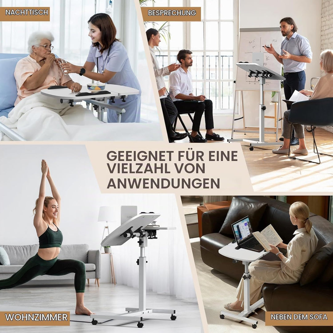 Soontrans Betttisch auf Rollen, 60×40cm, Laptoptisch Höhenverstellbar, Beistelltisch Bett mit Mehrer