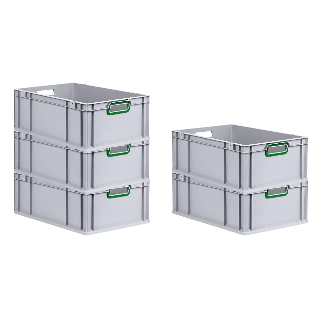 SparSet 5x Eurobox NextGen Color | HxBxT 22x40x60cm | 44 Liter | Griffe grün offen | Verstärkter Bod