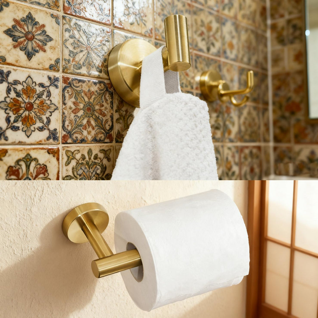 Leekayer Gebürstet Goldene Klopapierhalter,Handtücher Haken 2 Stück Badezimmer,Bad Accessoires,Wandm