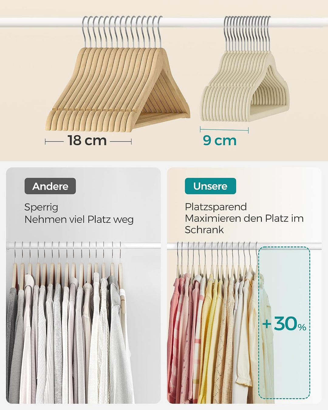 SONGMICS Kinderkleiderbügel, 50er Set Kleiderbügel Kinder, Baby-Kleiderbügel, Bügel Samt, 360° drehb