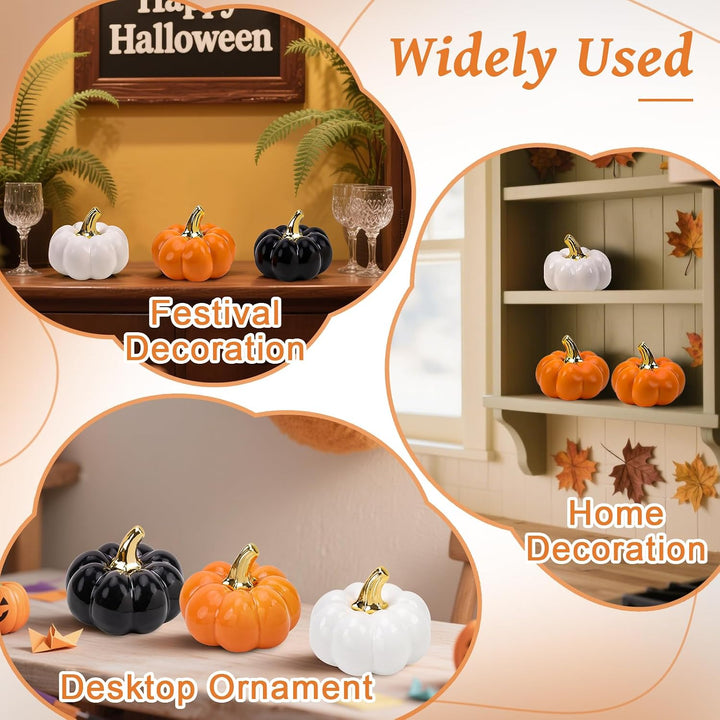 4 Zoll Orange Klein Keramik Kürbis für Herbst Halloween Dekor, Orange