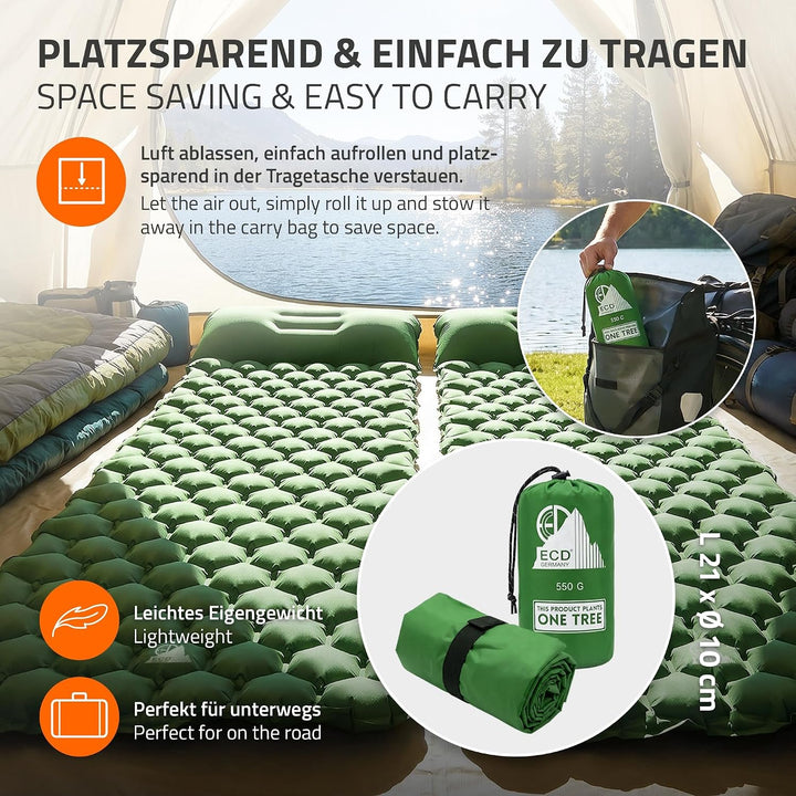 ECD Germany Isomatte Camping, Campingmatte aufblasbar, Luftmatratze Outdoor, Schlafmatte mit integri