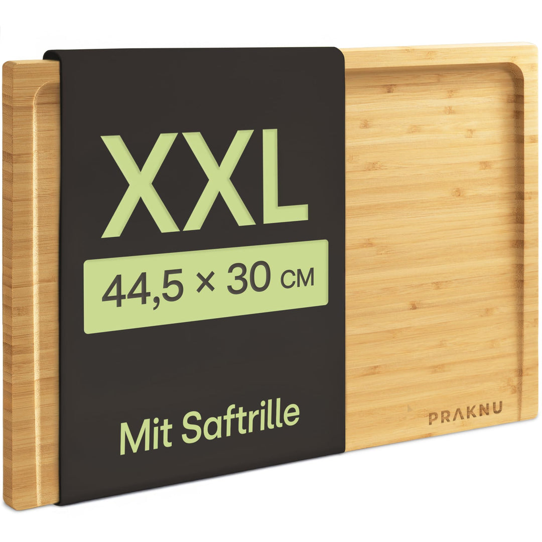 Schneidebrett aus Holz Gross XXL - Mit Saftrille - Beidseitig benutzbar - Holzbrett aus Bambus - Mas