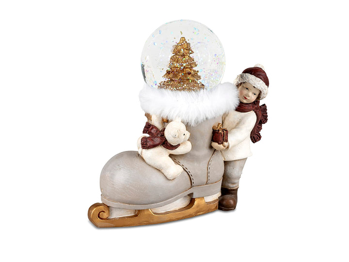 formano Schneekugel auf Schlittschuh zur Winterdeko mit Junge und Eisbär