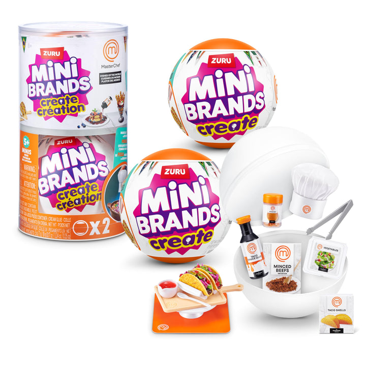 Mini Brands Create MasterChef Serie 2 2 Pack von ZURU – Echte Mini-Gerichte mit Zutaten, UV-LED-Lamp