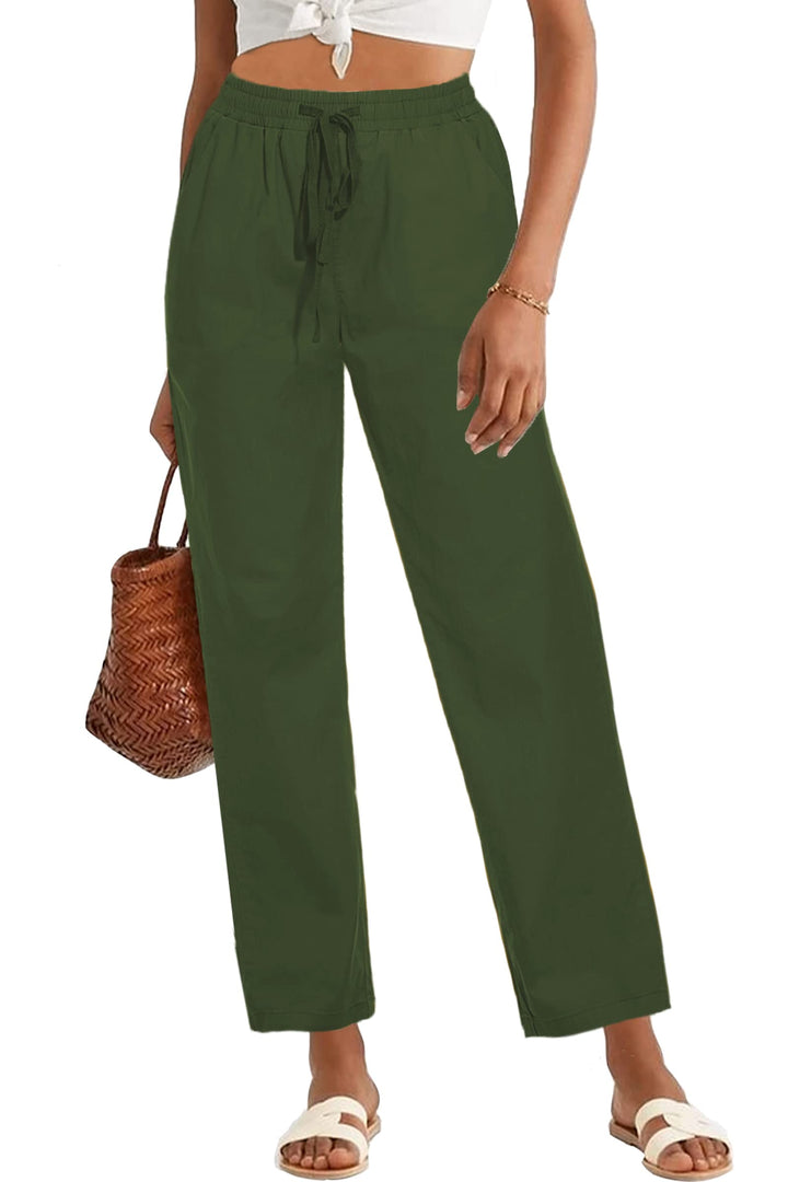 HVEPUO Hosen Damen Sommerhose Damen Leicht High Waist Hose Baumwollhose Freizeithose XS B-armeegrün,