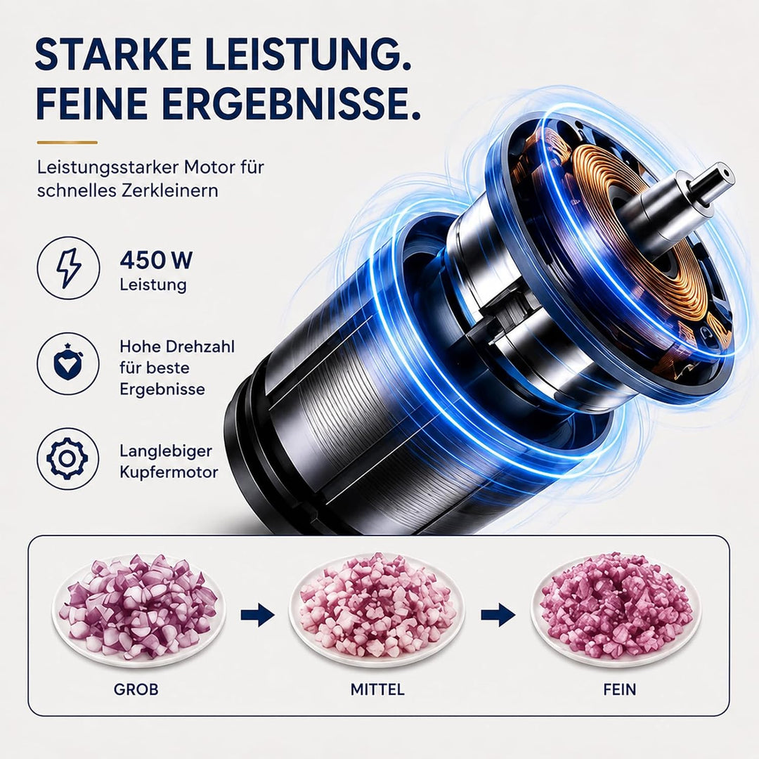 Elektrischer Zerkleinerer 350ml, USB-C, 6 Klingen für Fleisch &amp; Gemüse