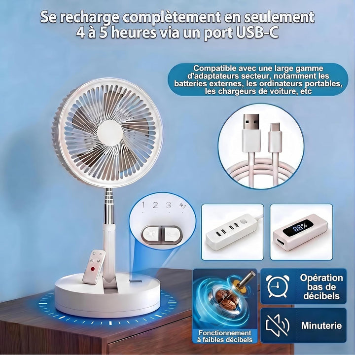 LBSTP 8 Zoll Ventilator Faltbarer mit Fernbedienung, 8000mAh Akku USB Standventilator Fans Tragbarer