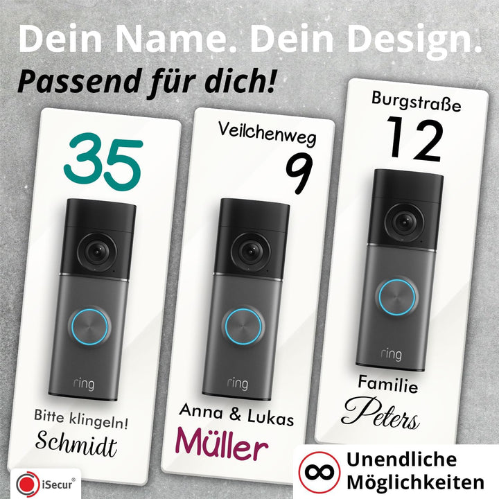iSecur Personalisierte Blende passend für Ring Videotürklingel aus Acryl weiss I Wired Doorbell Pro