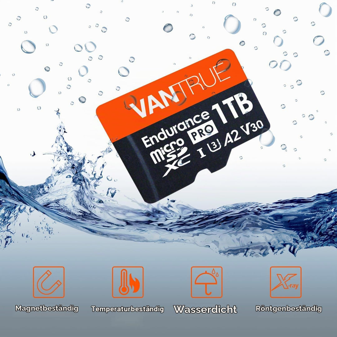 VANTRUE 1TB microSD Speicherkarte, UHS-I U3 4K, inkl. Adapter, Kompatibel mit Dashcam, Smartphone, T