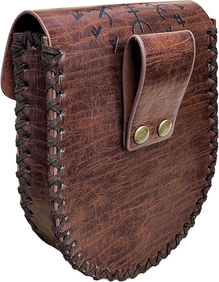 Mittelalterliche Gürteltasche, Braune Nordische Geprägte Gürteltasche, Drache Fenrir Wolf Ledergürte
