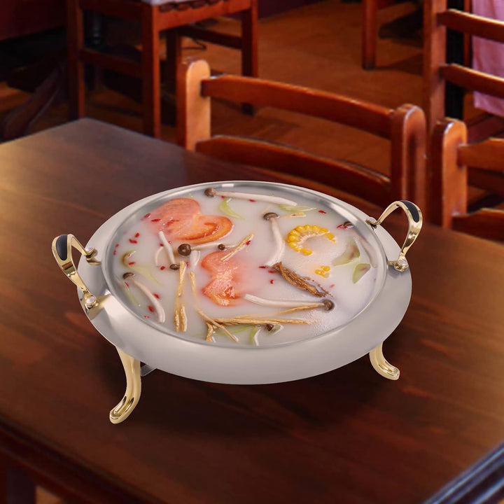Chafing Dish Rund, Edelstahl Warmhaltebehälter 3L, Warmhaltebehälter für Speisen, Speisenwärmer Wärm