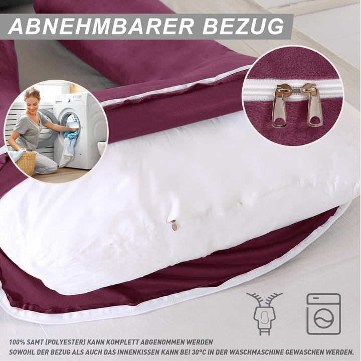 CALIYO Schwangerschaftskissen J Form,Stillkissen XXL-SeitenschläFerkissen mit Bezug,Pregnancy Pillow