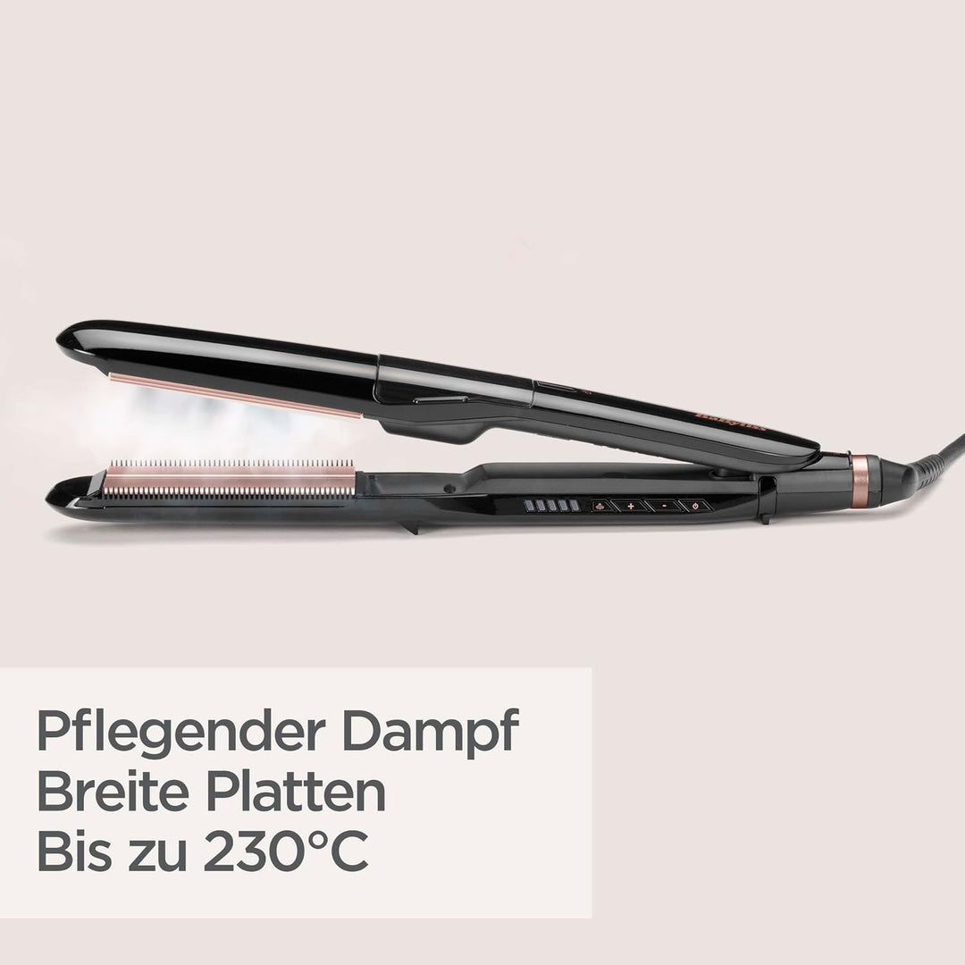 BaByliss Steam Smooth Haarglätter, Dampf-Haarstylinggerät, Schwarz