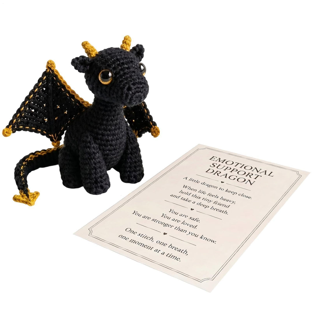 Pocket Emotional Knitted Dragon Doll – Haken Drache mit Positive Karte Schwarz, Schwarz