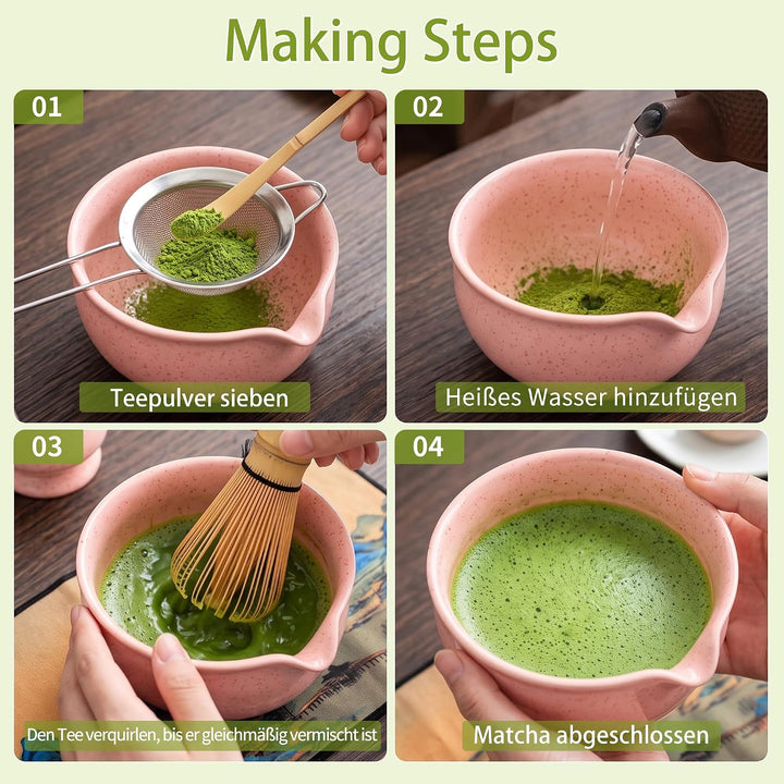 Matcha Set Rosa 7-teilig Bambus Matcha Besen Set Matcha Schalen Set, Rosa
