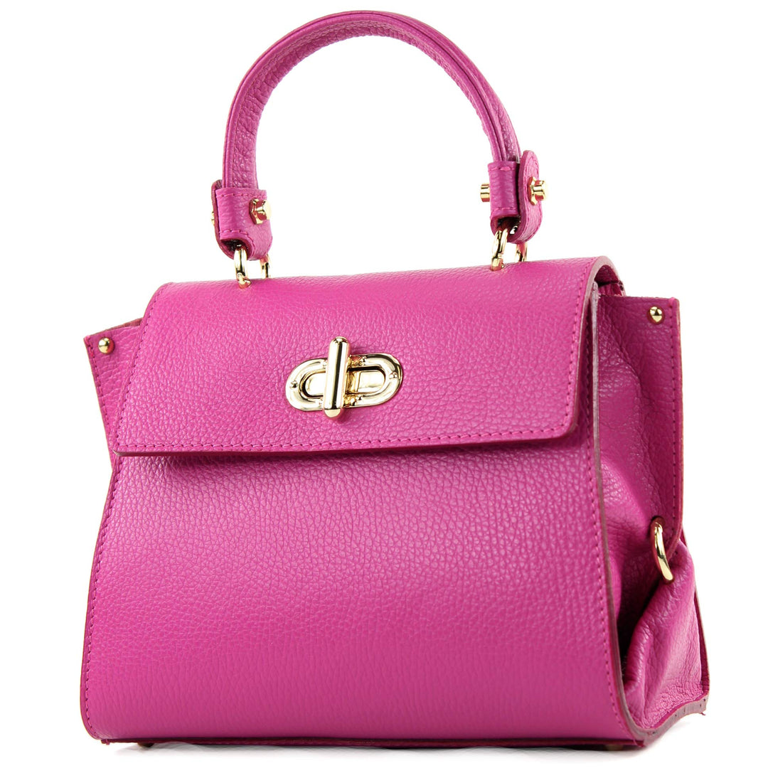 modamoda de - T182 - ital. Damen Henkeltasche Klein Leder Rosa, Rosa