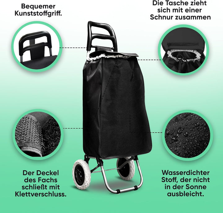DS Lux Hocheffizienter Einkaufstrolley - 40 Liter Kapazität, 25 kg Belastbar, Verschliessbare Reissv