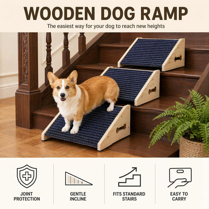 4 Stück Hunderampe, Hunde Treppe für Sofa und Bett, rutschfeste Haustiertreppe mit Teppichoberfläche