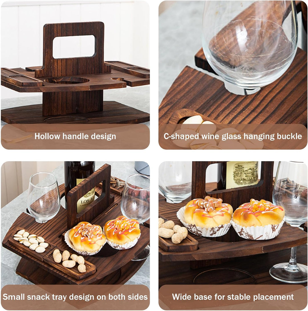 Tragbarer Picknicktisch, Holz-Picknicktisch, Abnehmbarer Wein mit 2 Glashaltern und Snack-Tablett, W